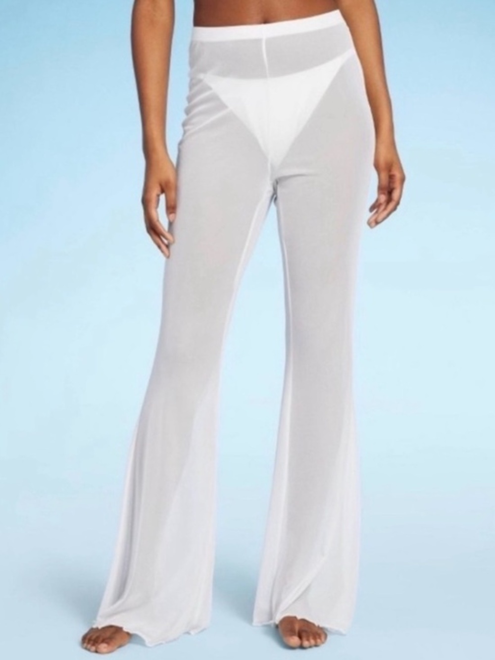 Wild Fable Women's White Mesh Sheer Swim Coverup Flare Leg Pants NWT M #2218